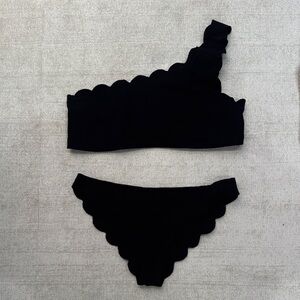 Marysia Swim Black Scalloped One-Shoulder Bikini